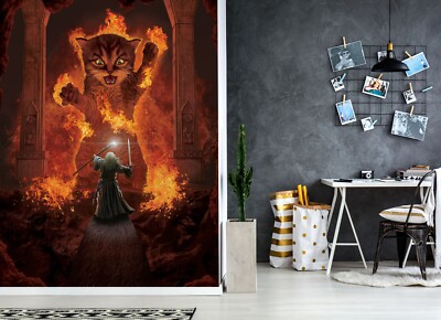 3D Flame Angry Cat A691 Wallpaper Wall Mural Self-adhesive Vincent Amy