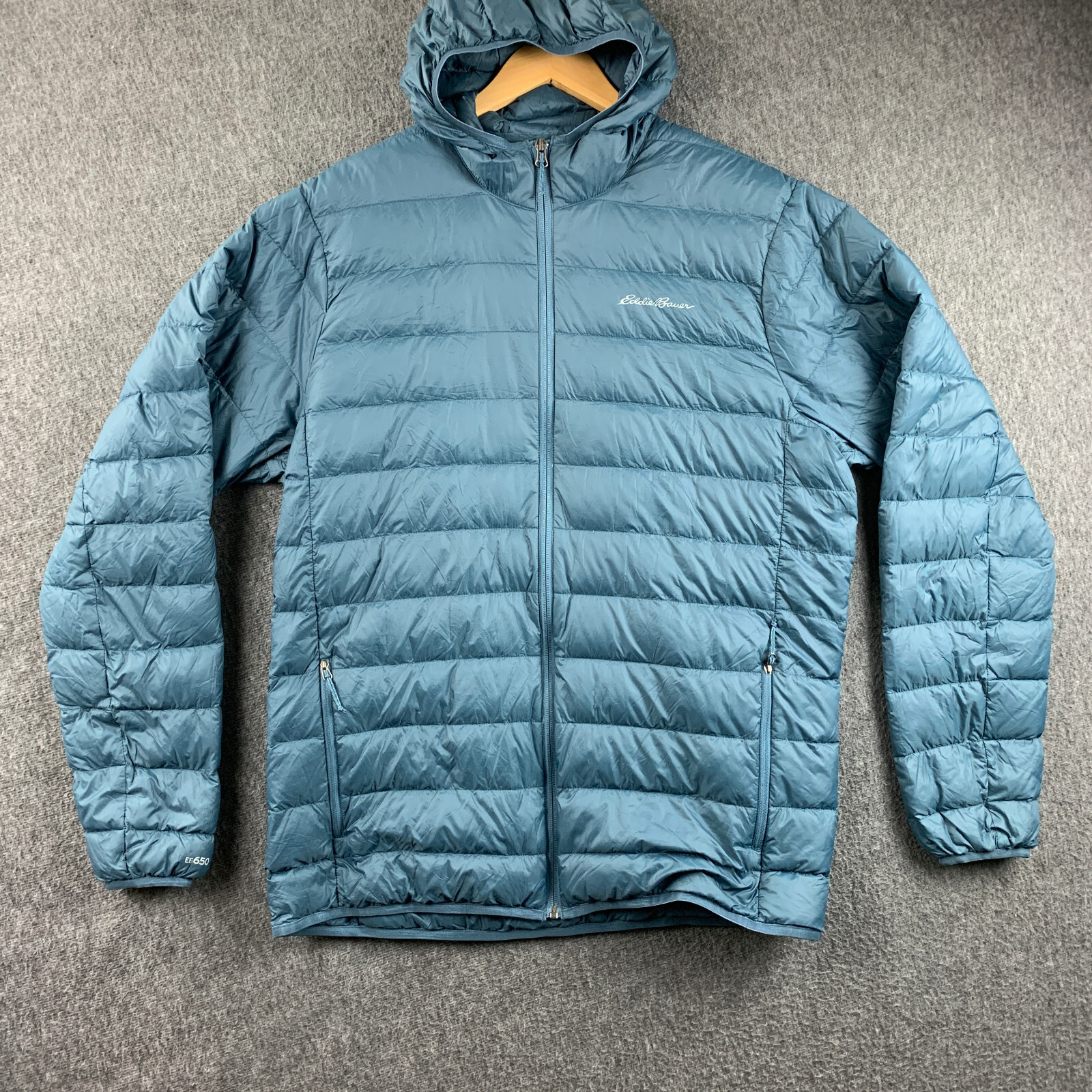Eddie Bauer EB650 Jacket Mens Large Tall Hoodie Blue Full Zip Puffer