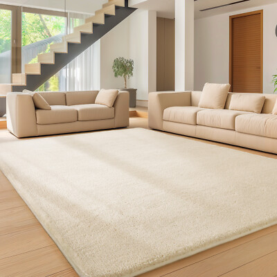 Kurzflor Teppich Waschbarer Soft Touch Weich Uni Grau Creme Wohnzimmer Flauschig