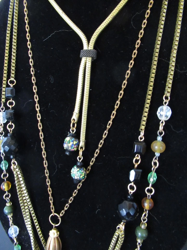 Lote vintage surtido caja latón y cadena serpiente cuadrada collares cuentas lote de 4 Foto 3 de 4