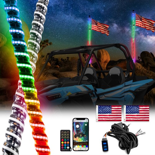 True Mods 2pc 2ft Spiral RGB LED Whip Light for UTV ATV [RF Wireless