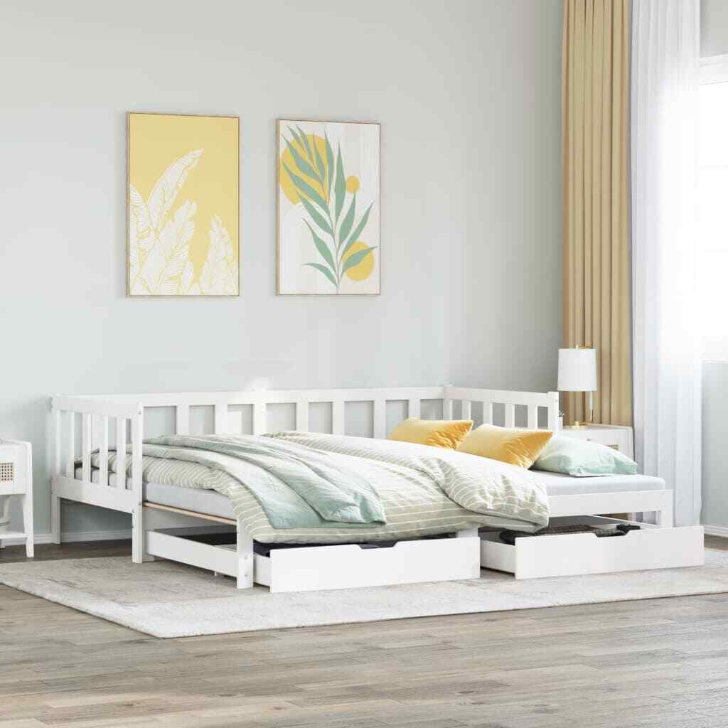 Letto Estraibile con Cassetti senza Materasso Bianco 90x190 cm