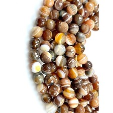 Natural Brown Stripe Banded Agate Faceted Gemstone Beads- Round, 10mm