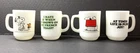 Set Of 4 Vintage Peanuts Snoopy Milk Glass Mugs - Fire-King Anchor Hocking