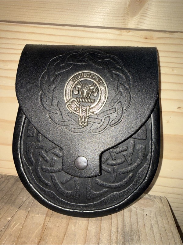 Black Embossed Leather with Thistle Badge Sporran for Kilts