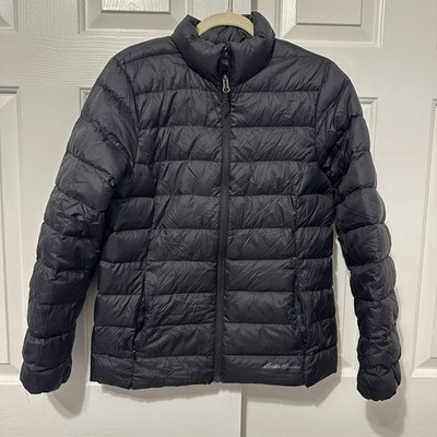 Eddie Bauer Packable Down Jacket Womens M Black EB650 Fill Quilted Outdoors Zip