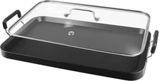 Vayepro 2-Burner Griddle Pan with Glass Lid - Nonstick Stovetop Griddle for Gas,