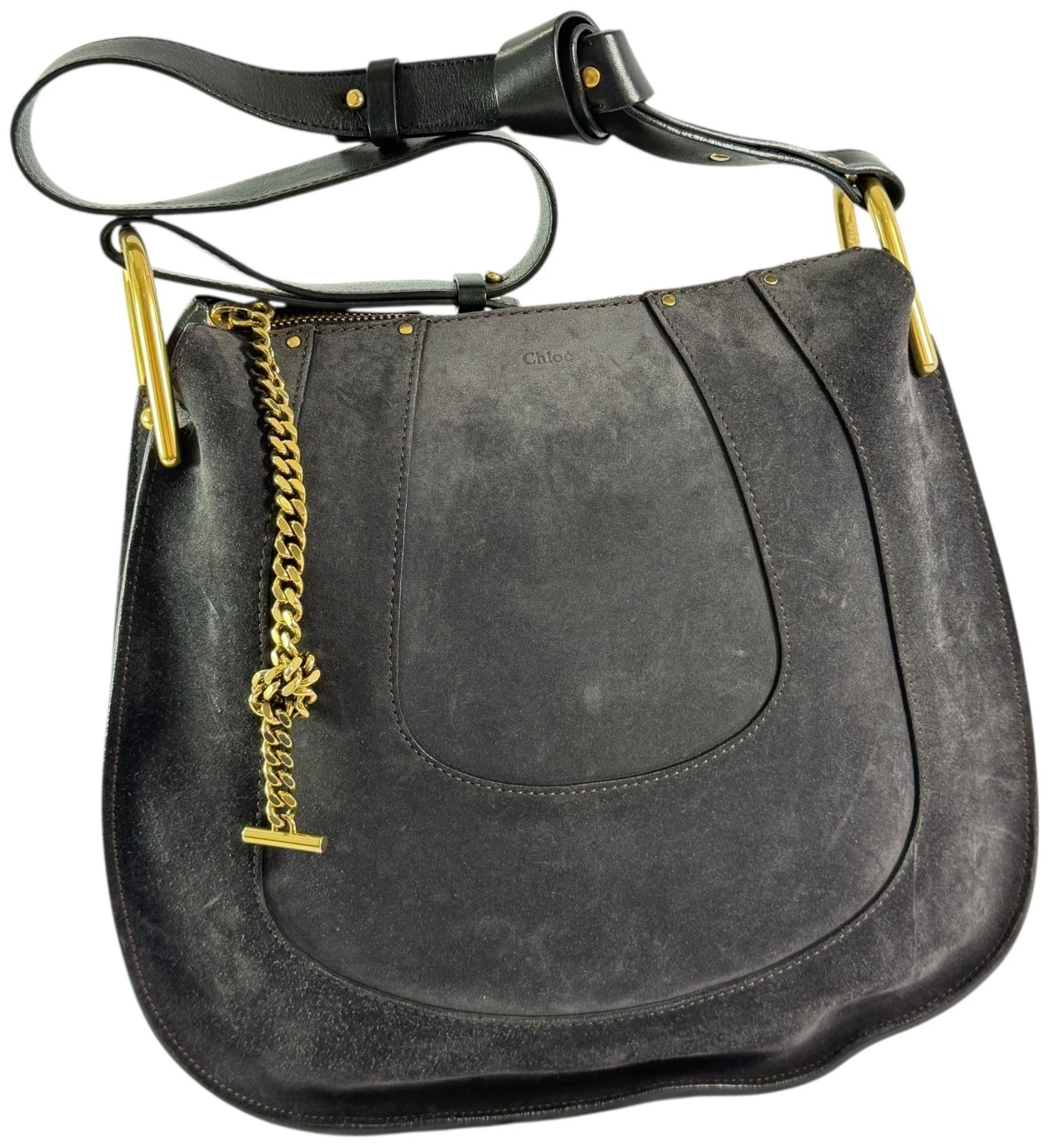 Chloe — CHLOE Gray Suede Hayley Hobo Shoulder Bag Made in Italy