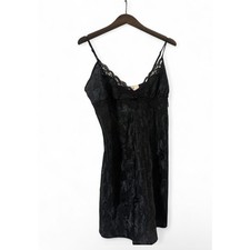 Vintage Adonna Lace Black Floral Satin Intimate Dress Medium