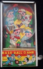 1950's Japanese Hand-Held Minature Tin BASEBALL PINBALL GAME White S.T Mark