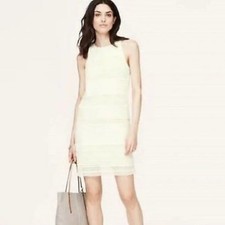 LOFT Shift Dress Womens size 6 Fully lined Ivory Lace Linen Cotton Summer Travel