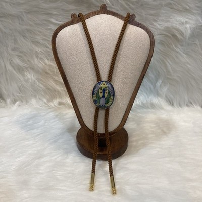 Gen-emon Arita Porcelain Bird Bolo Tie Gold Tone Silk Cord Vintage Japan