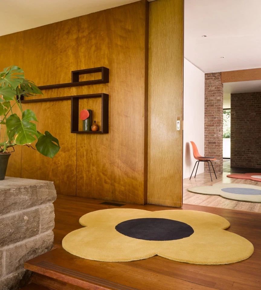 Tapete redondo tufado à mão cor amarela tapetes 8x8 pés tapetes feitos à mão sala de estar - Imagem 2 de 3