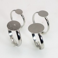 50Pcs Silver Tone Metal Adjustable Ring With Blank Glue On Pad 6mm 8mm 10mm 12mm