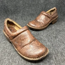 BOC Embossed Clogs Women's 9.5 Brown Comfort Slip On