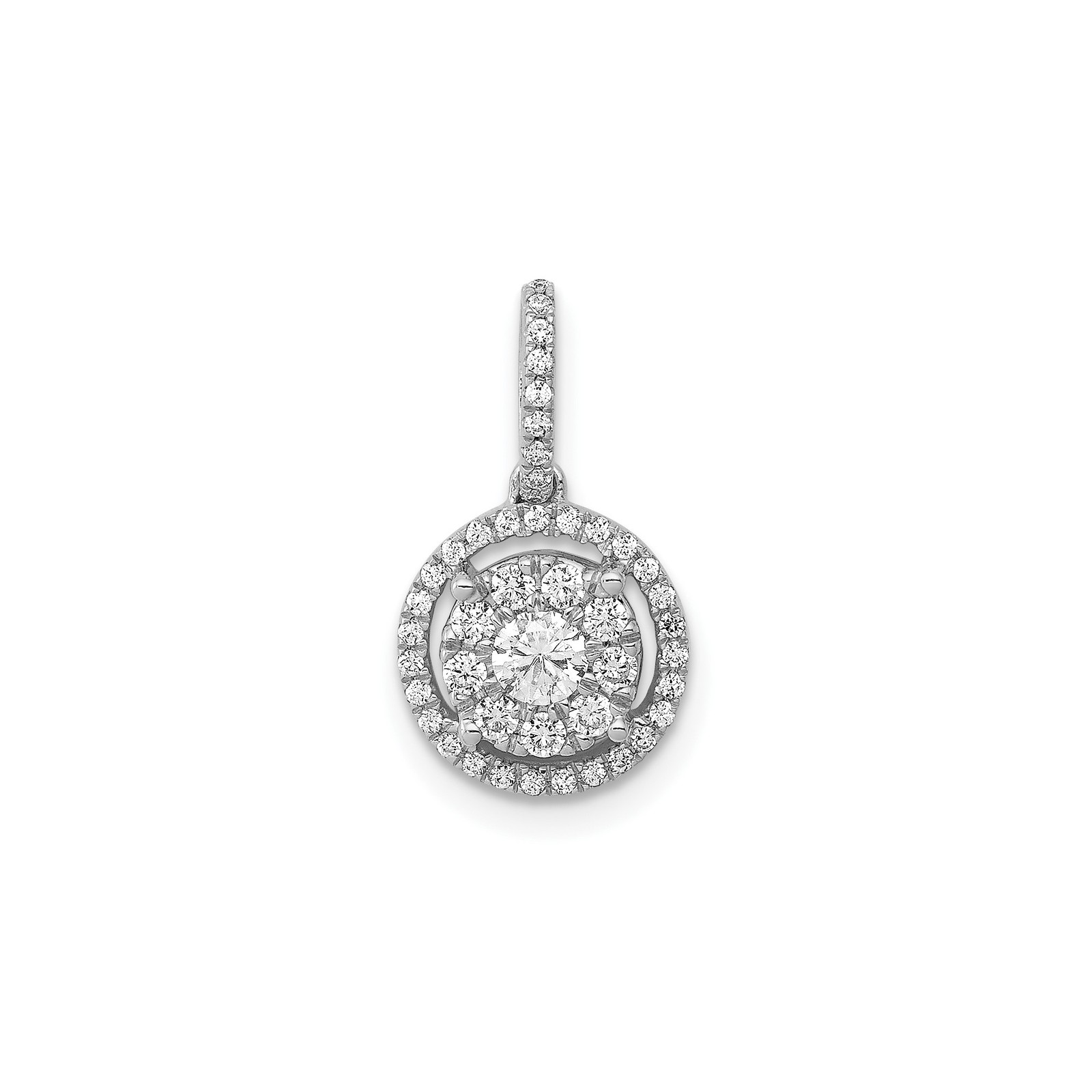 14k White Gold Diamond Halo Pendant Necklace Round Cluster Fine Jewelry Women