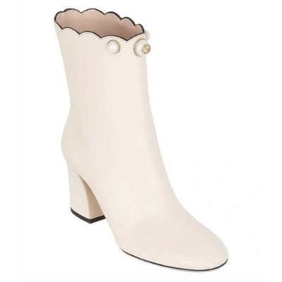 Gucci 75mm Willow Pearl GG logo off-white leather pull-on ankle boots IT 35.5