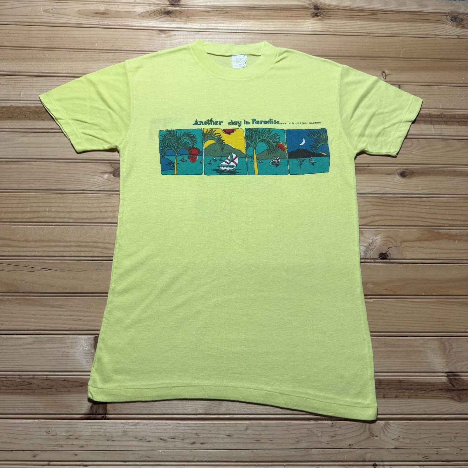Vintage 80s US Virgin Islands Beach Surf Tropical Souvenir T-Shirt Youth - Large