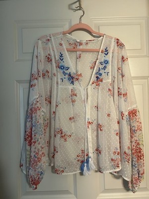 Time Tru Floral Peasant Top Size 2X