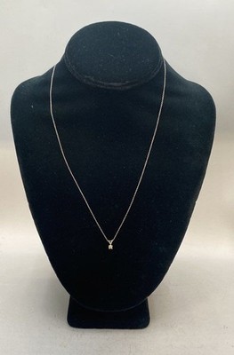 B&K 14K Weißgold Diamant Solitär Anhänger Halskette 19,5'' 0,8 g