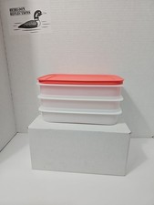 TUPPERWARE Freezer Mate Plus Set 3 Impilabili Fondo Trasparente Guarnizione Pesca Medium