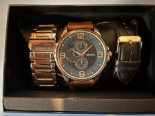 Geneva Watch and 2 extra bands Gift Set Men s Luxury Chronograph New 3 Piece New