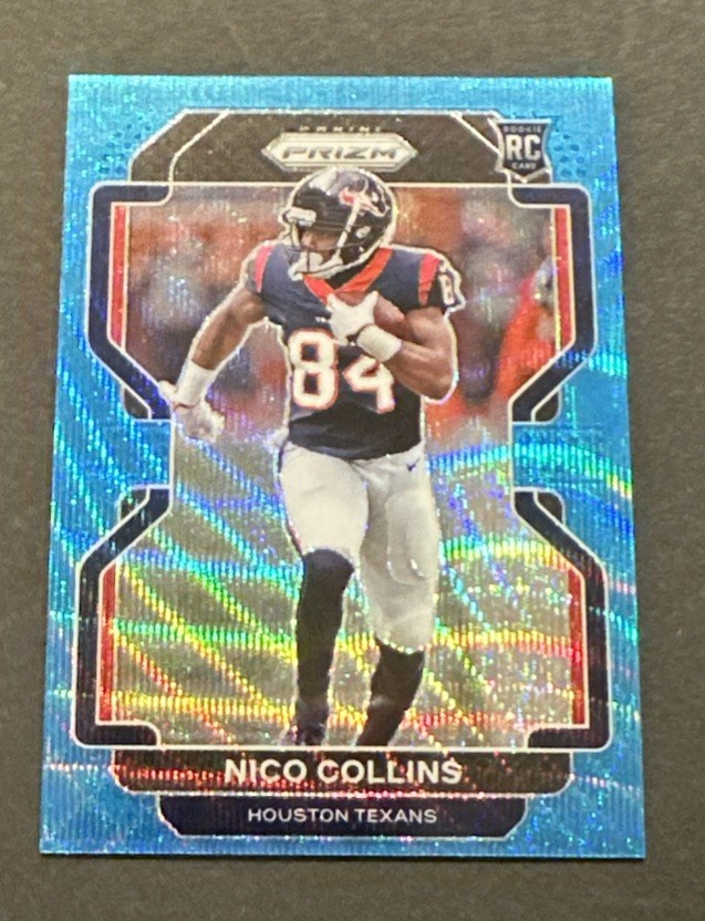 2021 PRIZM NICO COLLINS BLUE WAVE PRIZM SP RC #’d 140/199! TEAM COLOR MATCH!