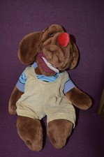 Vintage Wrinkles The Dog 18" Plush Hand Pupped In Overalls Striped Shirt D5
