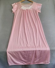 VTG Pink Silky Nylon Satin Long Night Gown Women's Size 26 Made In USA