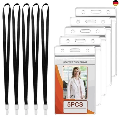 MIKIHAT 5Pcs Ausweishülle mit Band,Wasserdicht ID kartenhalter,Transparenter