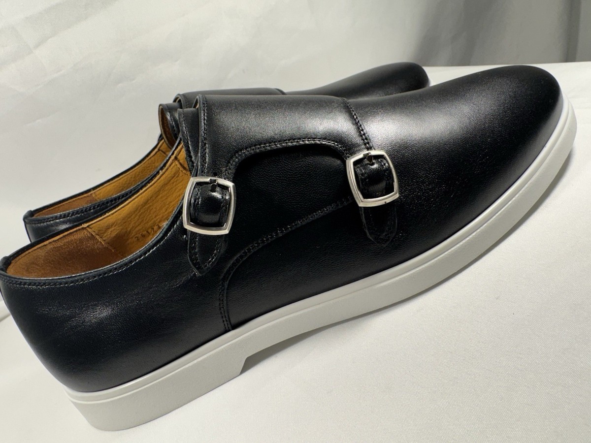 Magnanni Black Leather Double Monkstrap Dress Shoe 45 EUR Men\'s Slip On Loafer Magnanni Men Black Leather Double Monk Strap Loafers Plain  main image 2