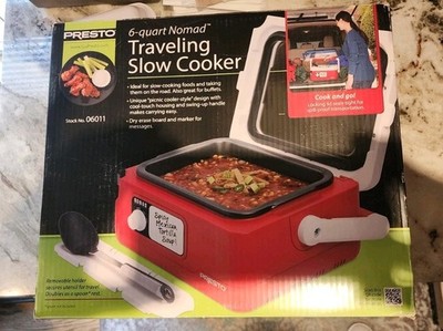 Presto Nomad 06011 6-Quart Red Portable Slow Cooker Removable Nonstick Pot