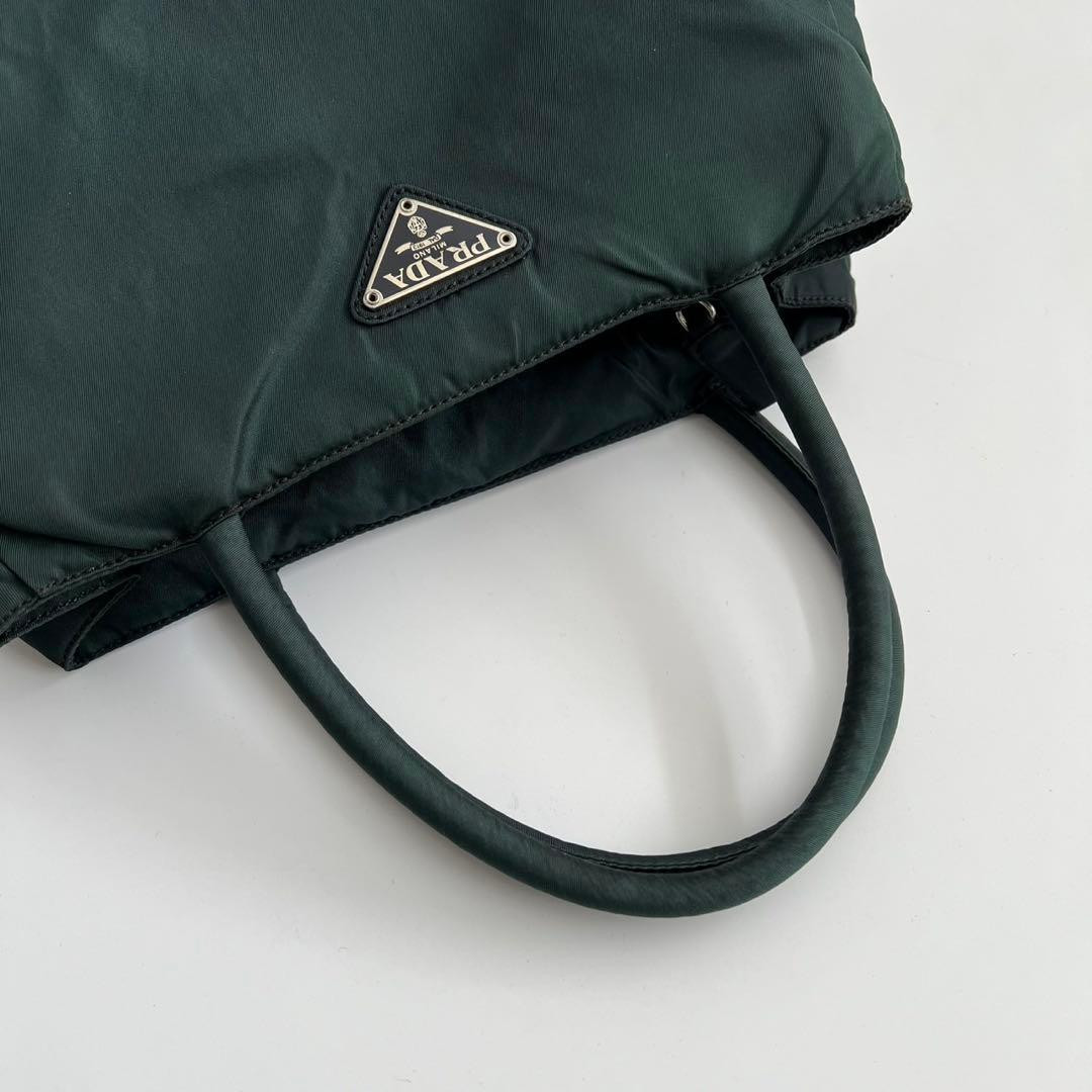 PRADA Tessuto Nylon Tote Bag Green Triangle Logo Vintage Used Japan thumbnail 7