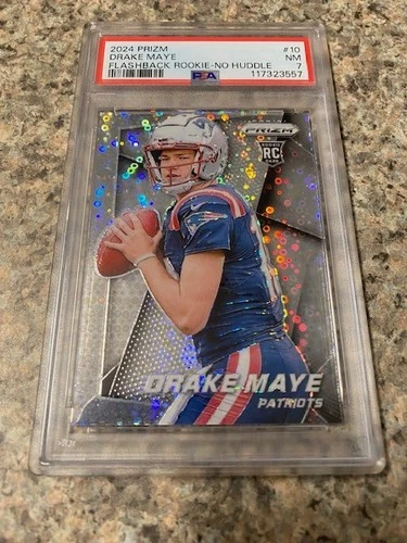 2024 Panini Prizm Drake Maye Flashback Rookie No Huddle #10 PSA 7