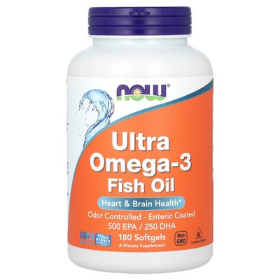 Now Foods Ultra Omega-3 500 EPA 250 DHA 180 Softgels Cholesterol-Free, GMP