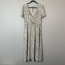 LOFT Beach Animal Spotted Wrap Midi Dress Whipped Buttercream Small