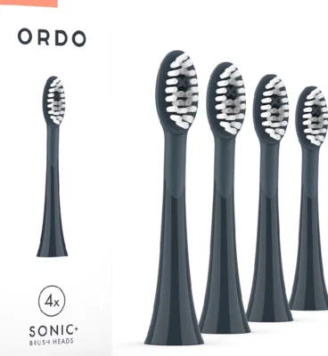 New Ordo Sonic+ Charcoal Grey Electric Replacement Toothbrush Brush Heads 4 Pack