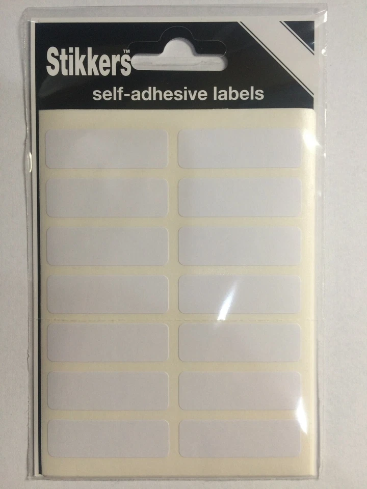 Pack of 98 White Labels 12 x 38mm Sticky Rectangular Self Adhesive Stickers
