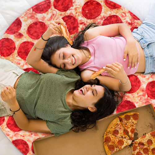 Pizzas Blanket, Wrap Throw Food Blanket, Novelty Funny Flannel round Blanket Fun - Picture 6 of 12