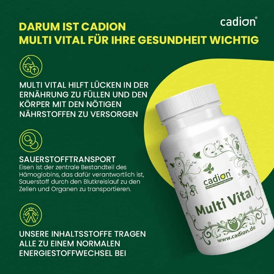 cadion MultiVital Kapseln - 2 Monatspackung (120 Kapseln) - HOCHDOSIERT Eisen+ - Bild 4 von 4