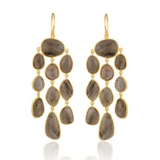 18k Gold Plated Labradorite Gemstone Chandelier Wedding Earrings Jewelry