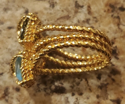 Bague de costume triple bande or 24 carats pierres précieuses simulées allure scintillante taille 8 🔥🔥 - Photo 13/23