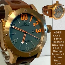 53mm Auto BIG FACE | Rosetone Case | Gray Dial | Orange Accents ADEE KAYE Watch