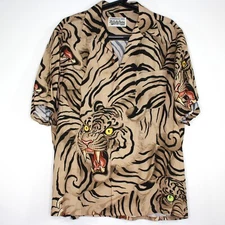 Wacko Maria x Tim Lehi Mens Small Tiger Camp Button Up Hawaiian Shirt RARE A1613