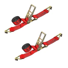 2 Pack Heavy Duty 3" x 30' Ratchet Tie Down Strap w/ J Hook WLL 5400 LBS RED