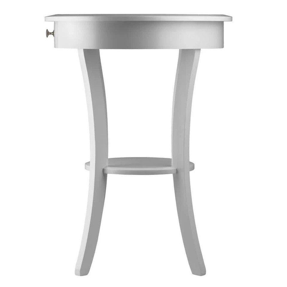 Winsome End Accent Table 20" redondo branco madeira maciça gaveta prateleira de exibição - Imagem 3 de 4