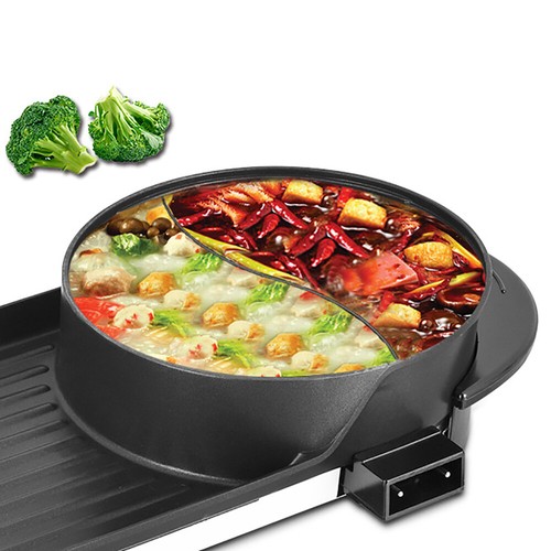 2 in 1 Elektrischer Antihaft Grill Hot Pot BBQ Grill Suppe Shabu Topf Barbecue 2200W - Bild 12 von 22
