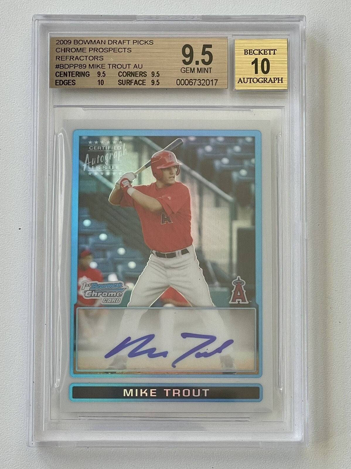 2009 Bowman Chrome Draft MIKE TROUT Auto Refractor #/500 BGS 9.5 TRUE GEM MINT+