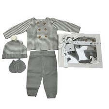 Grey Stripe Teddy 4pc Box Gift Set NB-6M
