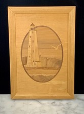 Hudson River Inlay Marquetry Sandy Hook Lighthouse NJ 10  X 6.75  